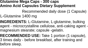 Glutamine Mega Caps - 300 caps | Olimp Nutrition nutritional information