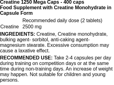 Creatine 1250 Mega Caps - 400 caps | Olimp Nutrition nutritional information