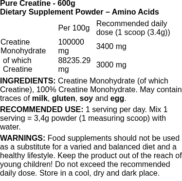 Pure Creatine - 600 grams | Weider nutritional information