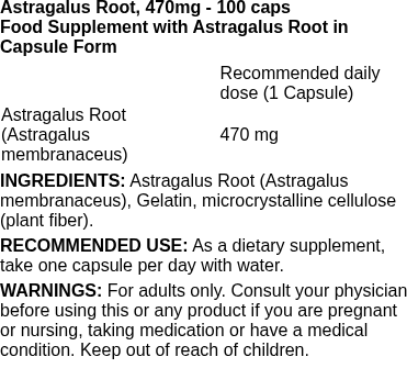 Astragalus Root, 470mg - 100 caps | Swanson nutritional information