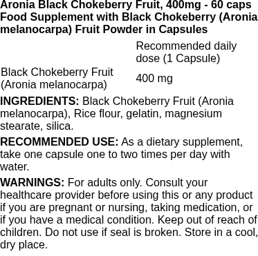 Aronia Black Chokeberry Fruit, 400mg - 60 caps | Swanson nutritional information