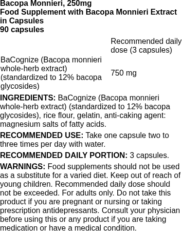 Bacopa Monnieri, 250mg - 90 caps | Swanson nutritional information