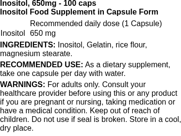 Inositol, 650mg - 100 caps | Swanson nutritional information