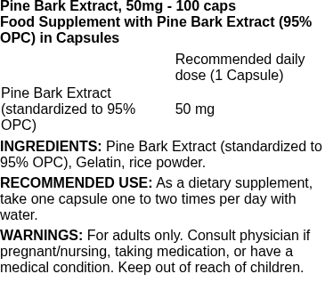 Pine Bark Extract, 50mg - 100 caps | Swanson nutritional information