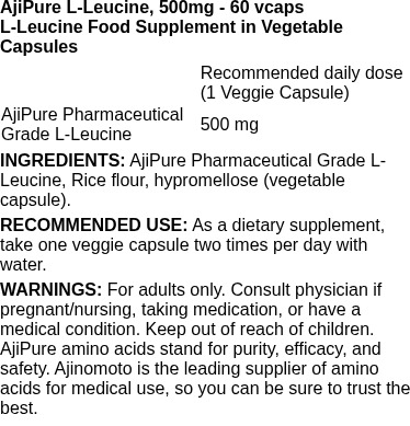 AjiPure L-Leucine, 500mg - 60 vcaps | Swanson nutritional information