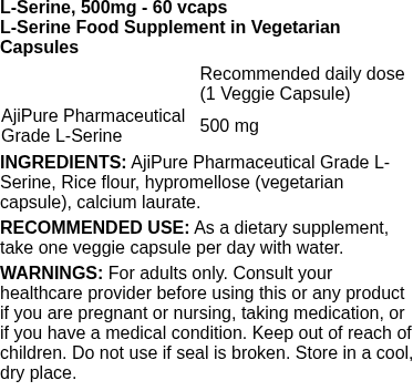 L-Serine, 500mg - 60 vcaps | Swanson nutritional information