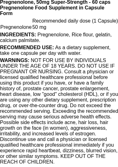 Pregnenolone, 50mg Super-Strength - 60 caps | Swanson nutritional information