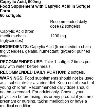 Caprylic Acid, 600mg - 60 softgels | Swanson nutritional information