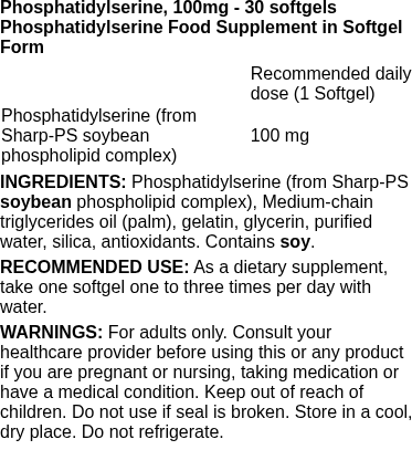 Phosphatidylserine, 100mg - 30 softgels | Swanson nutritional information