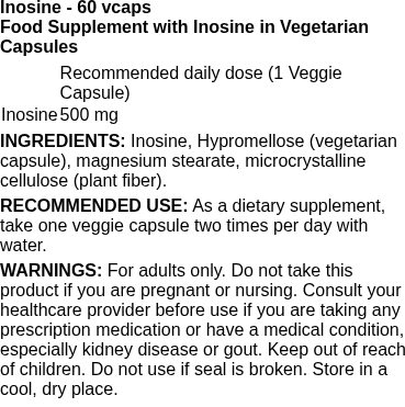 Inosine - 60 vcaps | Swanson nutritional information