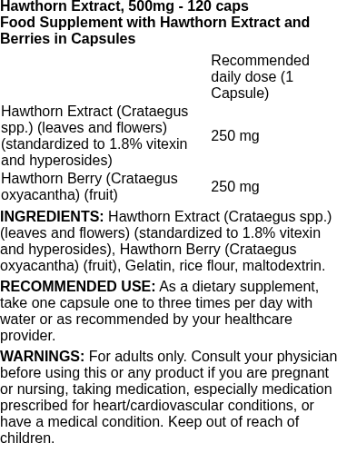 Hawthorn Extract, 500mg - 120 caps | Swanson nutritional information