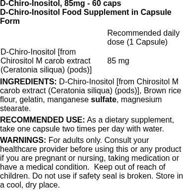 D-Chiro-Inositol, 85mg - 60 caps | Swanson nutritional information