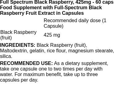 Full Spectrum Black Raspberry, 425mg - 60 caps | Swanson nutritional information