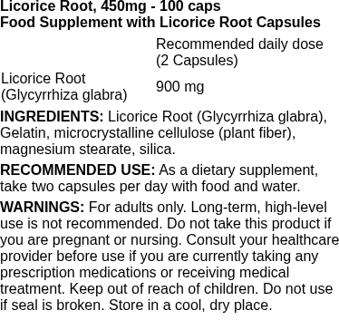 Licorice Root, 450mg - 100 caps | Swanson nutritional information