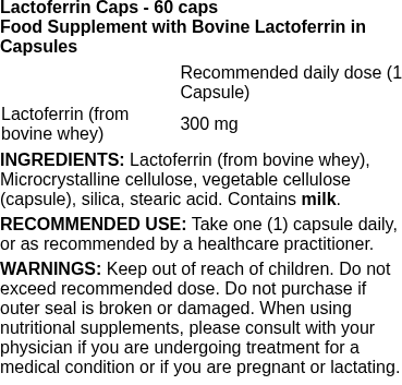 Lactoferrin Caps - 60 caps | Life Extension nutritional information