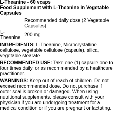 L-Theanine - 60 vcaps | Life Extension nutritional information