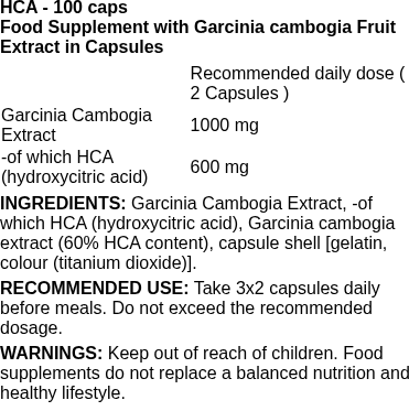 HCA - 100 caps | BioTechUSA nutritional information