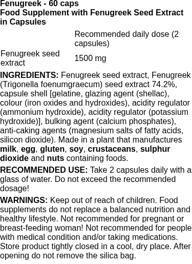 Fenugreek - 60 caps | BioTechUSA nutritional information