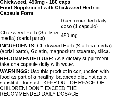 Chickweed, 450mg - 180 caps | Swanson nutritional information
