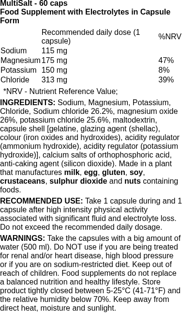 MultiSalt - 60 caps | BioTechUSA nutritional information