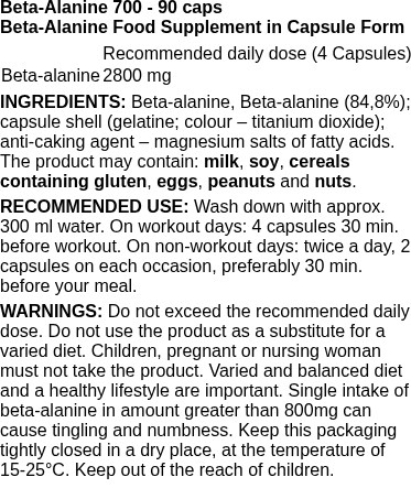 Beta-Alanine 700 - 90 caps | Trec Nutrition nutritional information
