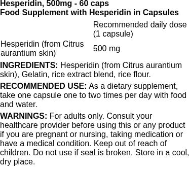 Hesperidin, 500mg - 60 caps | Swanson nutritional information