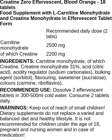 Creatine Zero Effervescent, Blood Orange - 18 tablets | BioTechUSA nutritional information