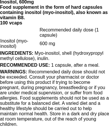 Inositol, 600mg - 100 vcaps | Osavi nutritional information