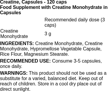 Creatine, Capsules - 120 caps | Naughty Boy nutritional information