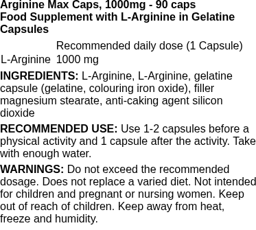 Arginine Max Caps, 1000mg - 90 caps | Nutrend nutritional information