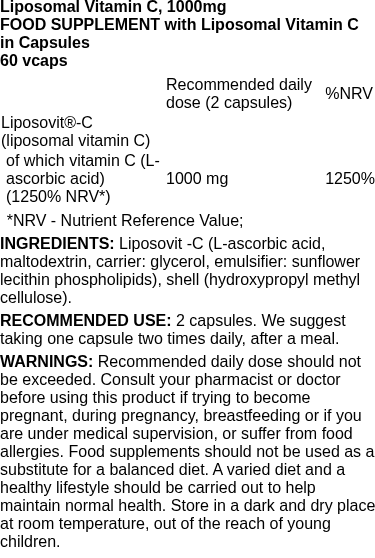 Liposomal Vitamin C, 1000mg - 60 vcaps | Osavi nutritional information