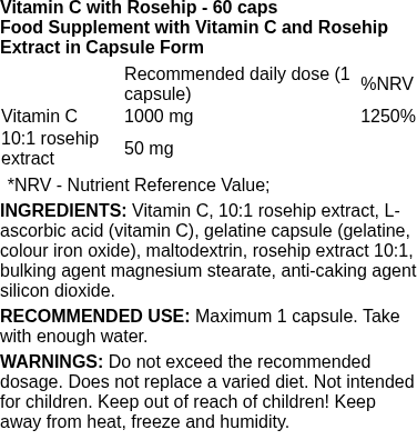 Vitamin C with Rosehip - 60 caps | Nutrend nutritional information
