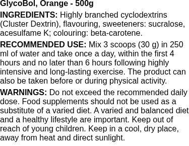 GlycoBol, Orange - 500 grams | Yamamoto Nutrition nutritional information