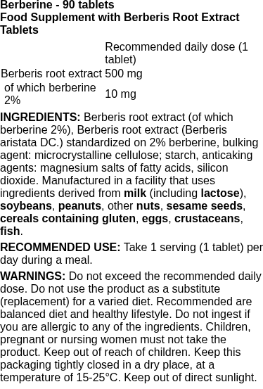 Berberine - 90 tablets | OstroVit nutritional information
