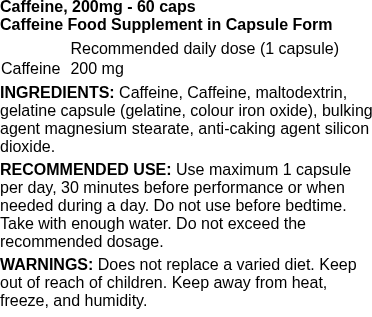 Caffeine, 200mg - 60 caps | Nutrend nutritional information