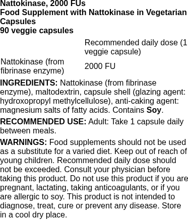 Nattokinase, 2000 FUs - 90 vcaps | Doctor's Best nutritional information