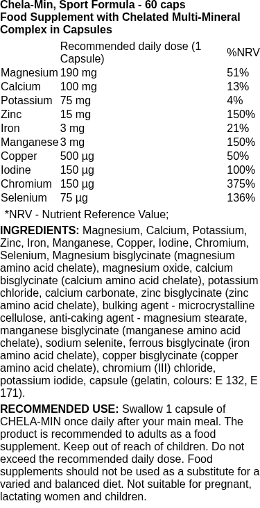 Chela-Min, Sport Formula - 60 caps | Olimp Nutrition nutritional information